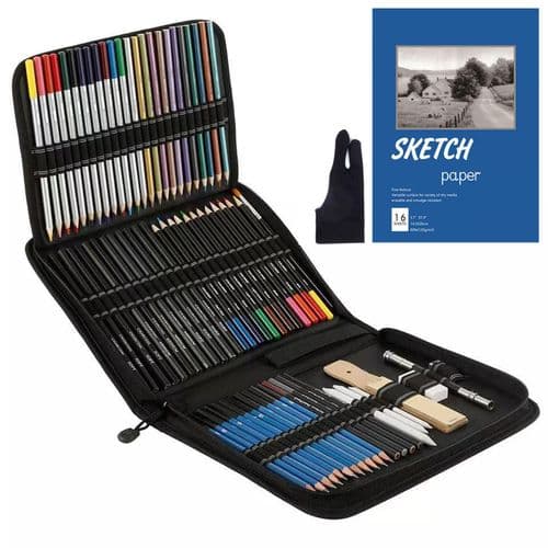 74Pcs Colored Drawing Pencils and Sketch Set Artist Coloring Sketching