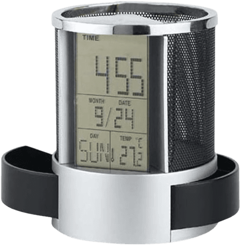 Veemoon Multifunctional Steel Mesh Pen Holder with Digital Clock